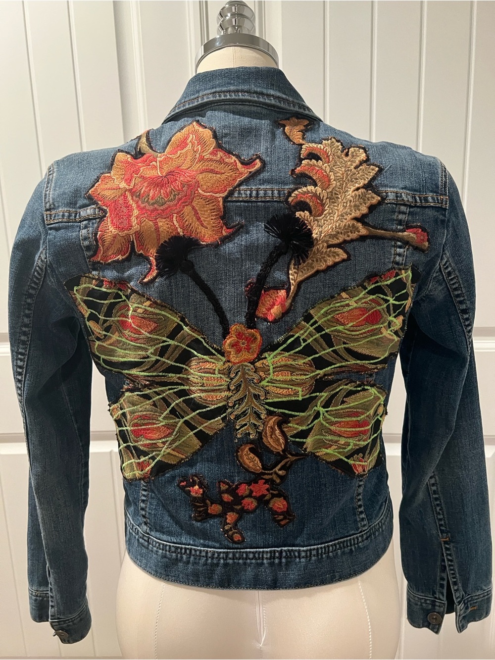 Melrose and Market Embroidered Dark Blue Denim Jacket